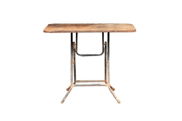 Rust old steel folding table dirty with scratches isolated on white background, work clipping path.