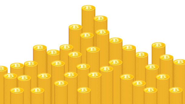 Illustration background material of a large number of coins piled up neatly. Bitcoin. Screen ratio 16: 9. Illustration background material of a large number of coins piled up neatly. Bitcoin. Screen ratio 16: 9. harga btc stock illustrations