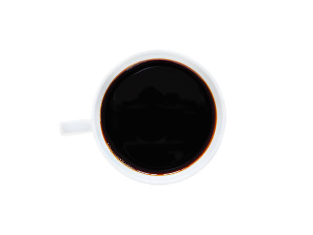 istock Top view, Hot black coffee in a white cup isolated on a white background. Space for your text. 1318226575