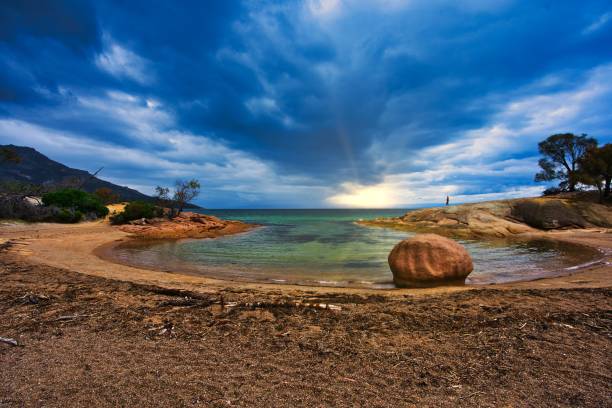 Sunset at Honeymoon bay, Freycinet, Tasmania Beautiful sunset at Honeymoon bay, Freycinet, Tasmania. honeymoon bay stock pictures, royalty-free photos & images