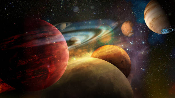 Beautiful planets in space, collage. Elements of this image furnished by NASA. stock photo
