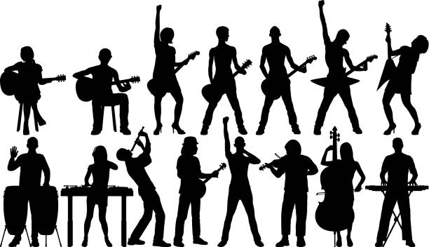 Musician Silhouettes Musicians. double bass stock illustrations