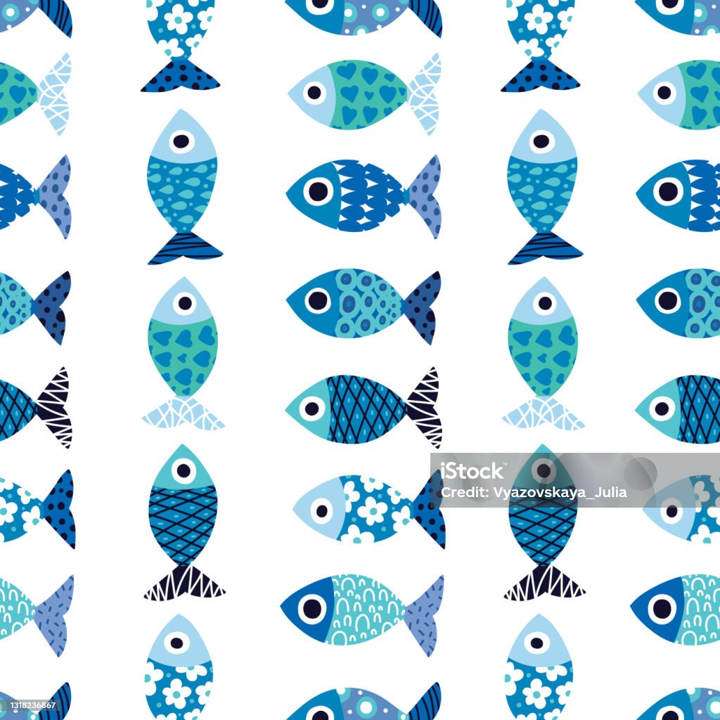 Simple Colored Fish Pattern Background Cute Fish Kids Background Seamless Pattern Stock Illustration ...