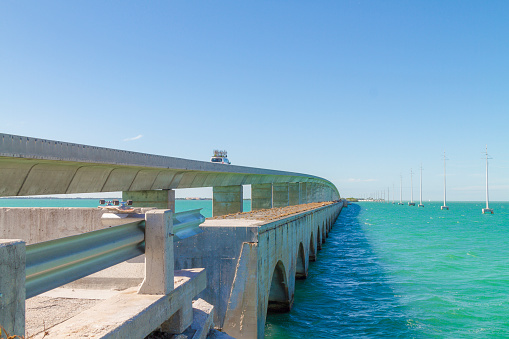 Florida Keys Seven Miles Bridge, Florida, USA in a summer hot sunny day