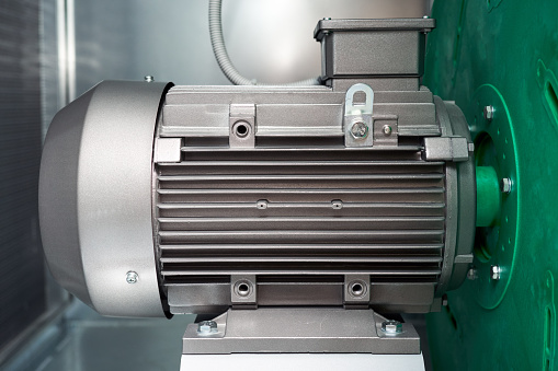 air handling unit ventilation machine motor Exhaust plenum electro motor close-up.