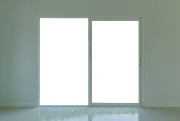 istock Blank white door window frame home interior on paint wall 1318246612