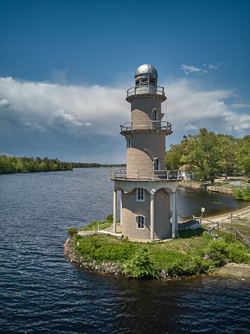 Aerial Drone image of the Lenape Lake Lighthouse in New Jersey