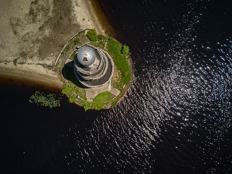 Aerial Drone image of the Lenape Lake Lighthouse in New Jersey