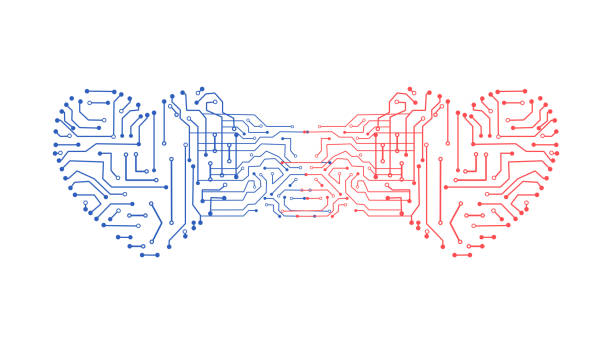 illustrations, cliparts, dessins animés et icônes de modèle de technologie circuit imprimé les coeurs sont connectés isolés en arrière-plan. eps d’illustration vectorielle - circuit board computer chip mother board electrical component