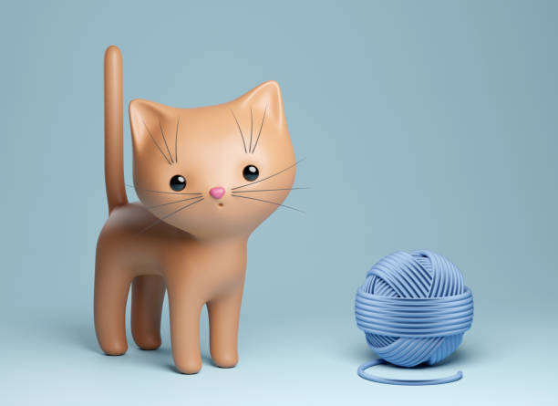 Cute 3d kitten Cute kitten with ball of yarn. 3d render kitten playing with yarn stock pictures, royalty-free photos & images