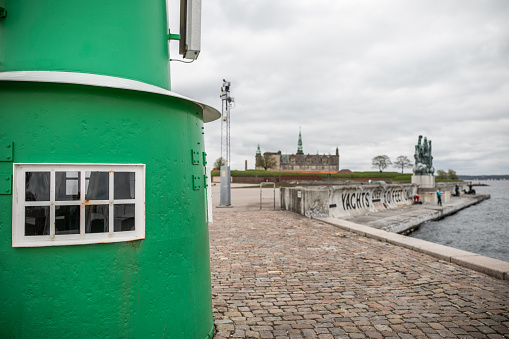 Old lighthouse at the entry to Helsingør harbor