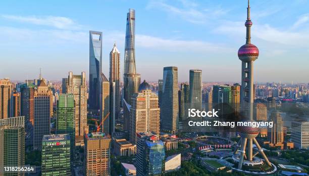 Aerial View Of Shanghai Skyline Stock Photo - Download Image Now - Shanghai, Urban Skyline, Chinese Culture