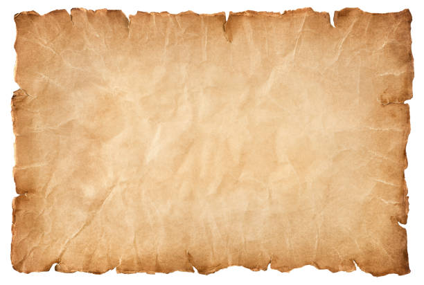 old parchment paper sheet vintage aged or texture isolated on white background.