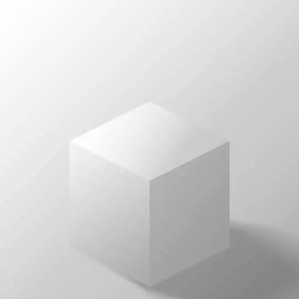 Vector illustration of Abstract 3D white cube box mockup on white background.