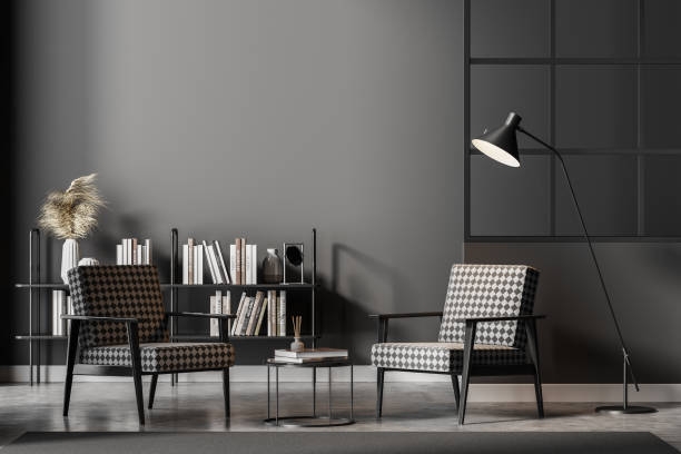 istock Waiting room interior with empty wall and two cosy armchair 1318265634