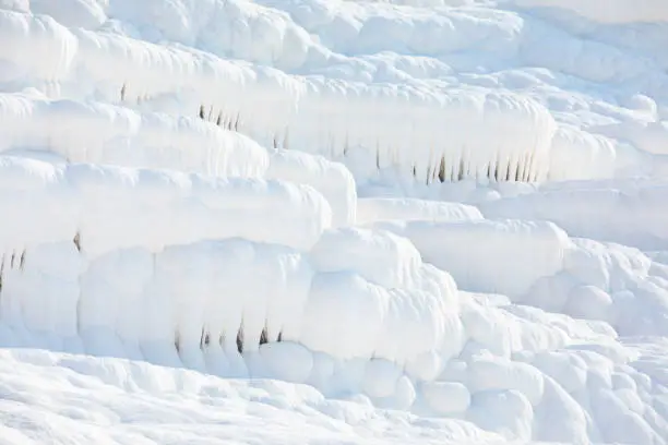 Photo of White texture of travertine terraces at Pamukkale, Turkey