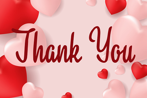 Thank you message with red and pink hearts. Thank you for donating a text asking for charity. A simple, elegant and easy message for your charity movement. International Charity Day. Pink background. Vector illustration