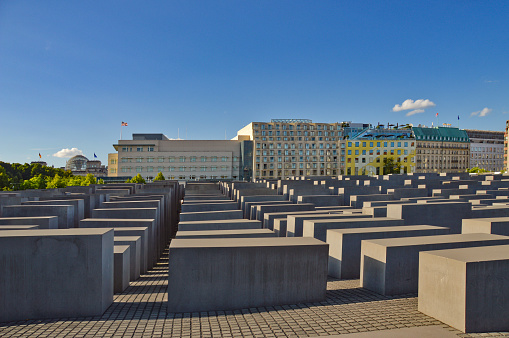 Berlin, Germany, 07/26/2015. Monument dedicated to the victims of the Holocaust in a city square.