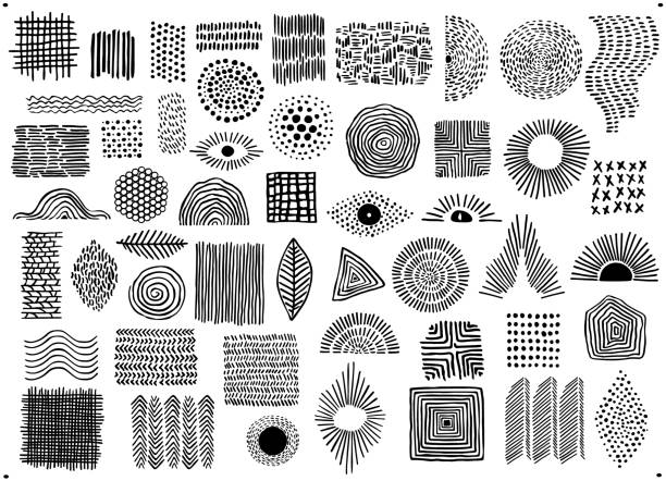 abstrakte schwarze farbe geometrische punktlinie und kurven kunst formen und formen, gefleckte doodles set, isolierte vektor-illustration grafiken - black line stock-grafiken, -clipart, -cartoons und -symbole