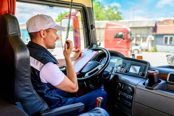 istock Professional truck driver CB talking 1318270283