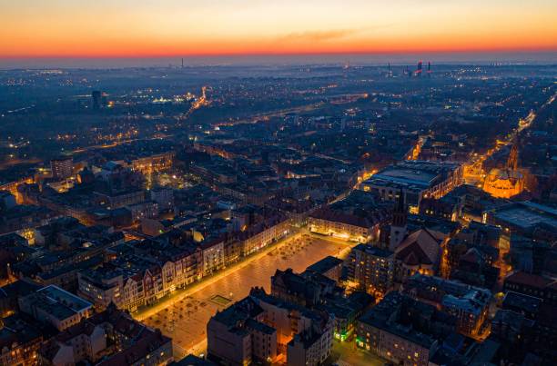 istock Aerial drone view on Bytom town square at evening 1318273672