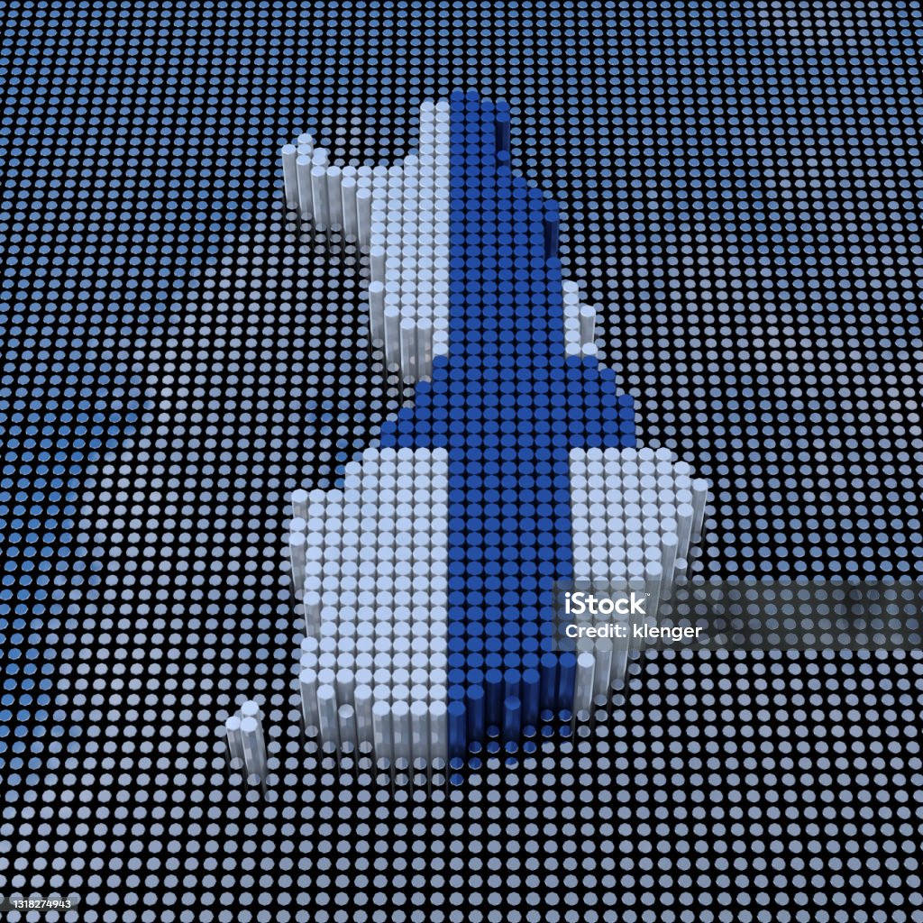 Pixel Art Style Finland Map with Finland Flag Colors. 3d Rendering Abstract Stock Photo