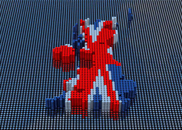 Pixel Art Style England Map with England flag colors. 3d Rendering