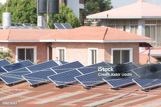 Rooftop Solar Panel In Kathmandu Stock Photo - Download Image Now - Solar Energy, Solar Panel, House