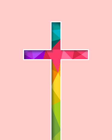 Christian faith, belief, Christianity and related religious and church concept with colorful cross in papercutting art