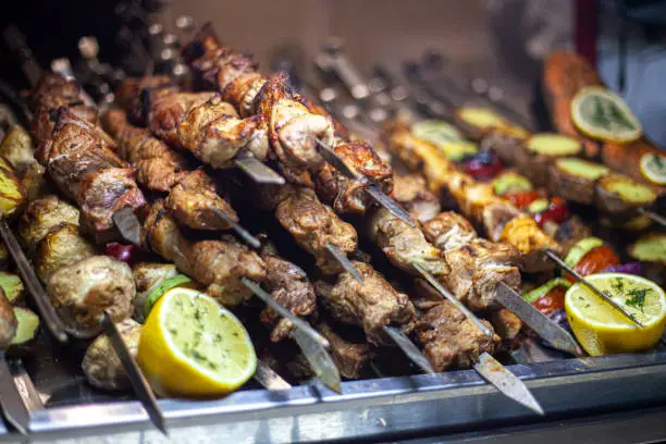 Photo of Skewers strung on skewers. Ready Meat Dish.