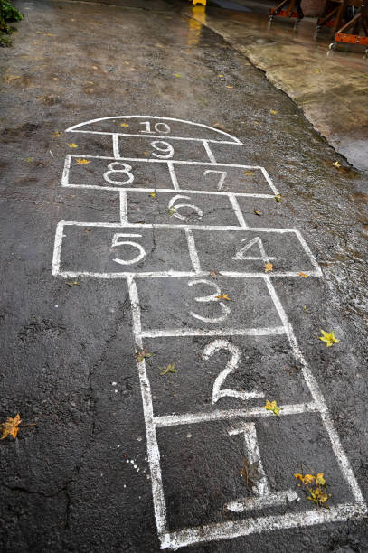 istock Hopscotch is popular street game. 1318288950