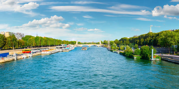 сена в париже - paris france panoramic seine river bridge стоковые фото и изображения