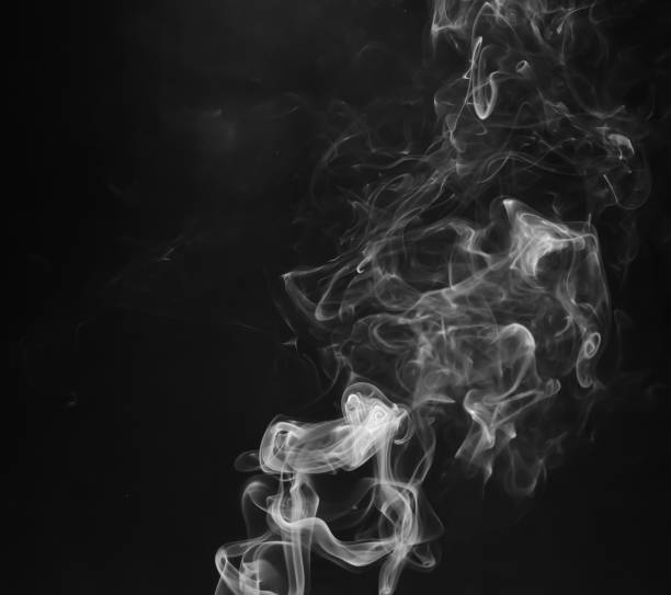 istock abstract fragment movement of white smoke on black background. 1318292924