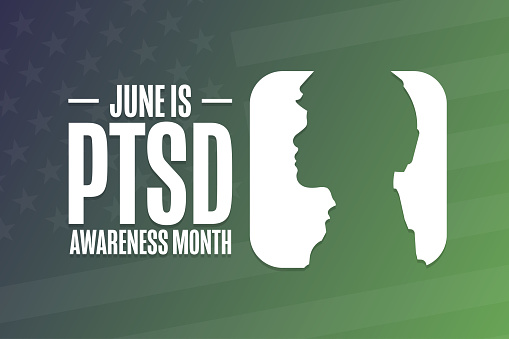 June is PTSD Awareness Month. Holiday concept. Template for background, banner, card, poster with text inscription. Vector EPS10 illustration
