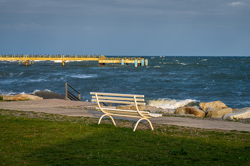 A bench at the Baltic Sea Coast in Sassnitz, Mecklenburg-Western Pomerania, Germany