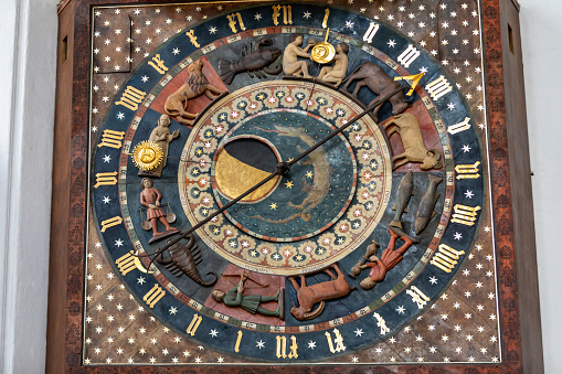 In Prague Old Town Square, the beautiful astronomical clock, called Pražský orloj in Czech, installed in 1410 on the Southern wall of the Old Town Hall.