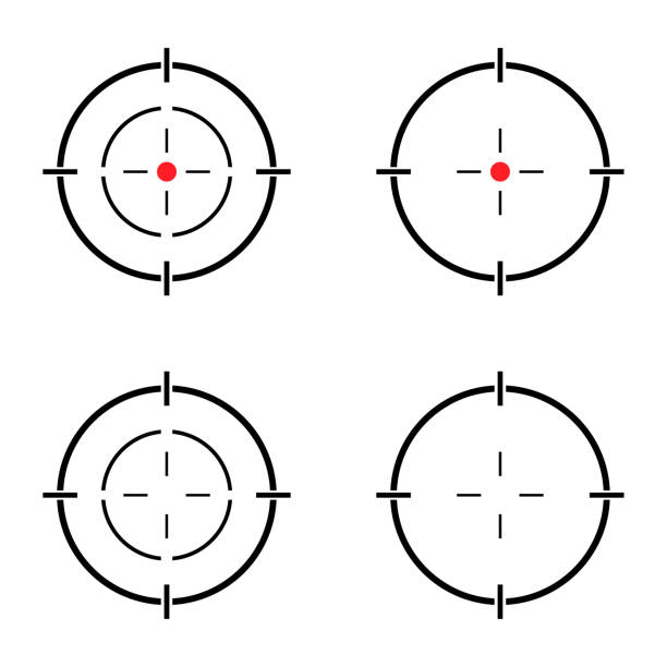 ilustrações, clipart, desenhos animados e ícones de ícone vetor de arma set of sight. ilustração moderna do símbolo da mira para web design. ponto de marca cruzada - crosshair gun rifle sight aiming