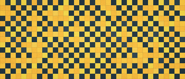 Artificial abstract checked pattern texture in black and yellow - front-view tile-able composition