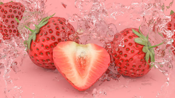 istock strawberries on a red background in splashes of water 1318303874