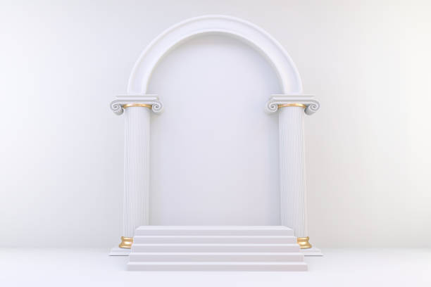 istock Roman podium  white for cosmetic product on background granite white. 3d rendering 1318305608