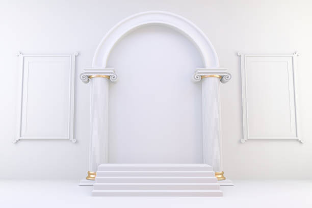 istock Roman podium  white for cosmetic product on background granite white. 3d rendering 1318305657