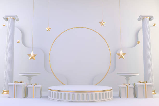 istock Roman podium  white for cosmetic product on background granite white. 3d rendering 1318305784