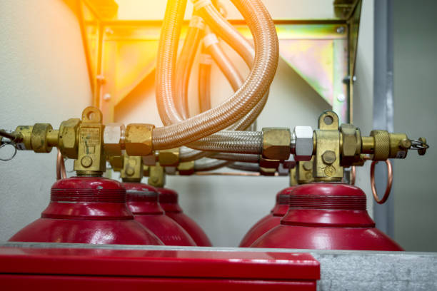 istock Closeup shot of fire extinguishers valve system 1318306372