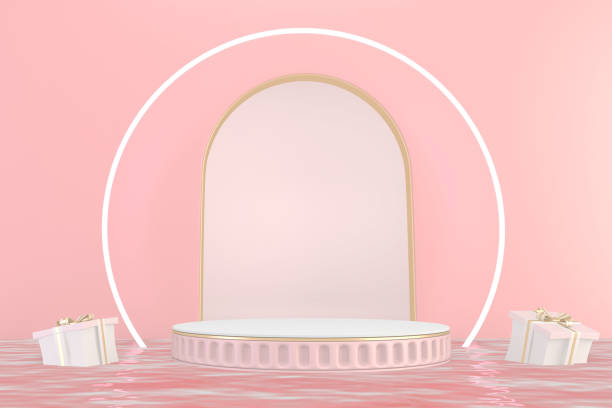 istock Minimal pink pedestal design for product show, 3D rendering 1318307023