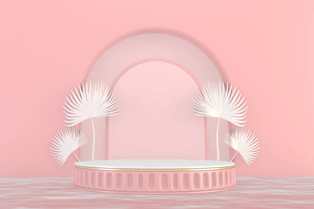 istock Minimal pink pedestal design for product show, 3D rendering 1318307111