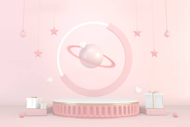 istock Minimal pink pedestal design for product show, 3D rendering 1318307133