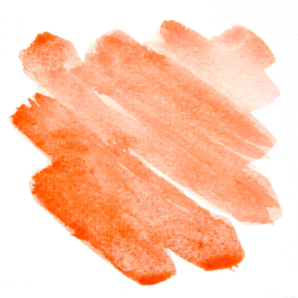紙の上に抽象的なオレンジ色の水彩画の写真画像、背景のための手描きオレンジ色の水彩、紙の上の濡れた技術 - blob watercolor painting spotted ink ストックフォトと画像