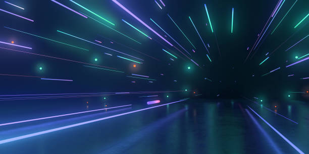 istock 3d rendering of neon light and Concrete floor. 1318311527