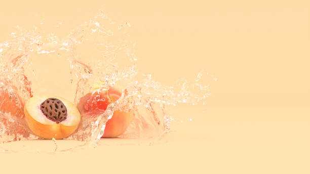 istock peach on a yellow background in splashes of water 1318311537