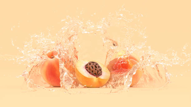 istock peach on a yellow background in splashes of water 1318311540